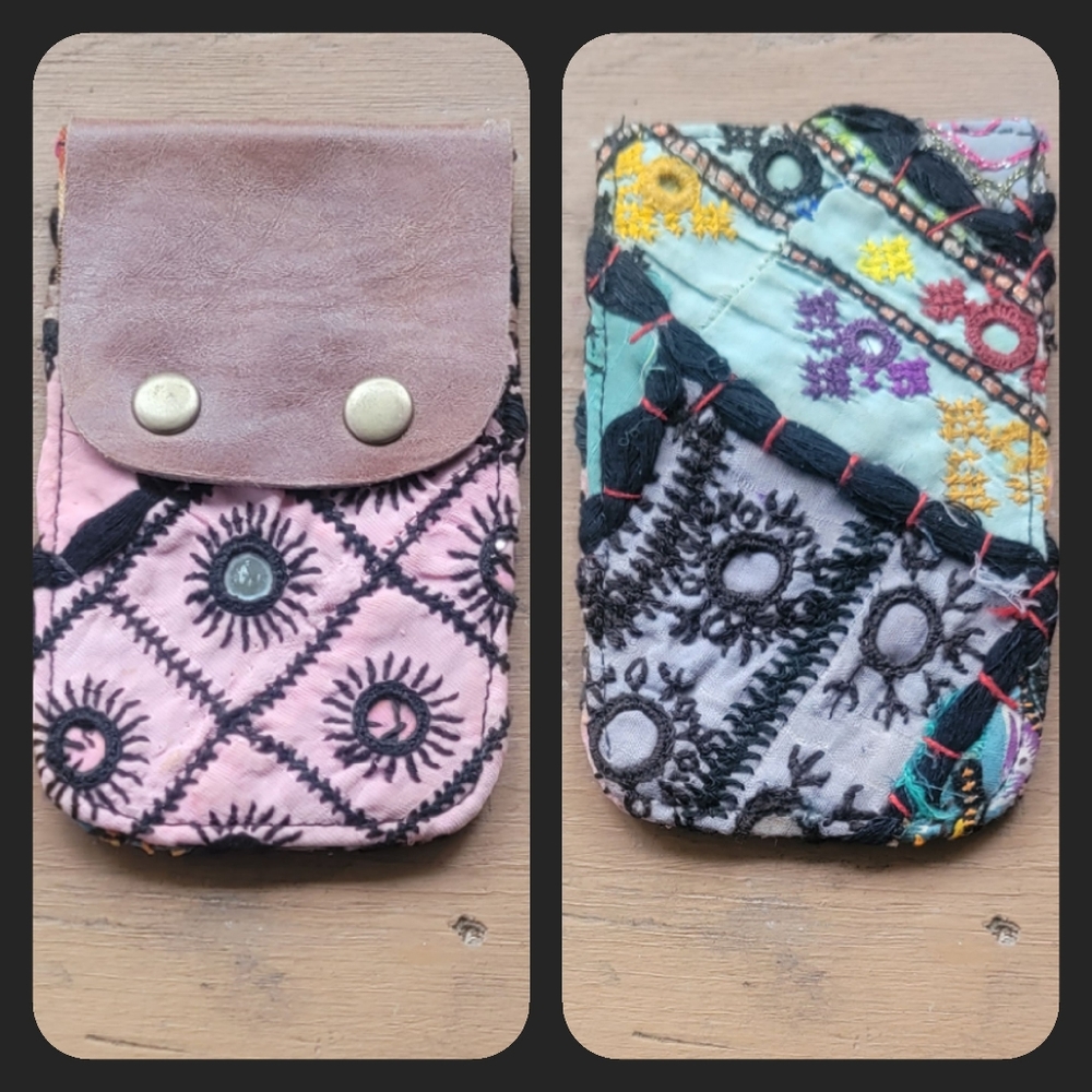 👽🌋 Free People Boho Embroidered Repurposed vtg banjara hippie Wallet card case